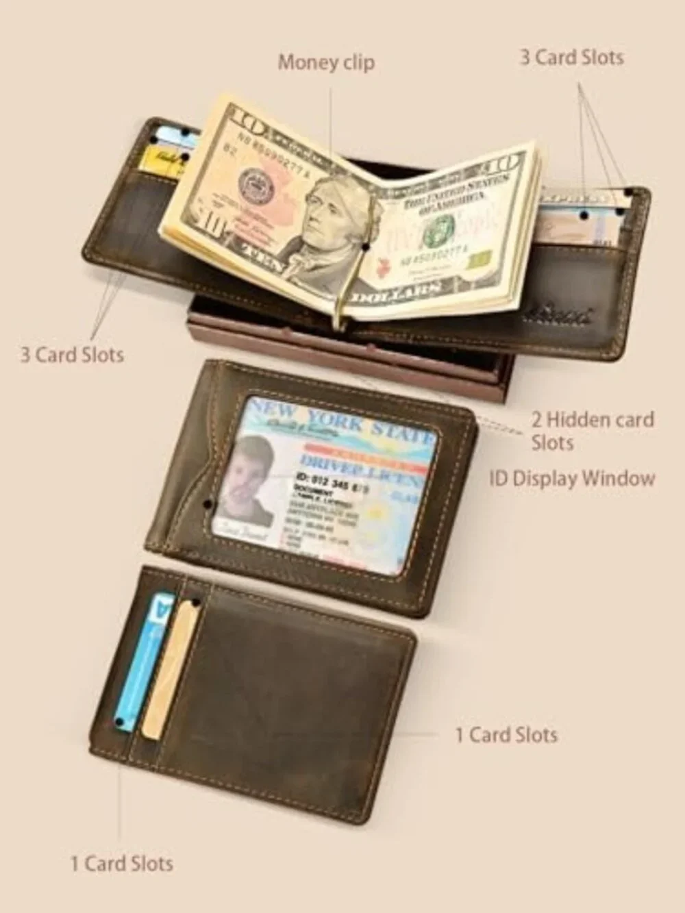 Minimalist RFID Blocking Slim Wallet with Money Clip | Genuine Leather Bifold